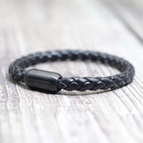 Brown Leather Bracelet Classic Men Stainless Steel Magnet Clasp Braclet