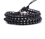 Vintage 2 Wraps Woven 6mm Natural Onyx Bead Leather Bracelet