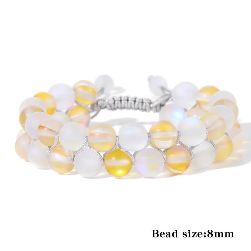 Moonstone Beaded Bracelet Shining Glass Crystal Bangle Men Women Jewelry