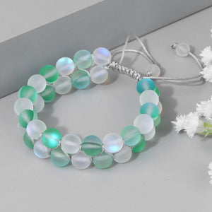 Moonstone Beaded Bracelet Shining Glass Crystal Bangle Men Women Jewelry