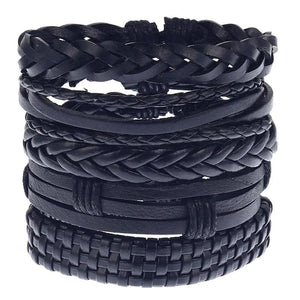 Men Leather Bracelet Wrap Cowhide Braided Layer Bracelet