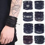 Men Leather Bracelet Wrap Cowhide Braided Layer Bracelet