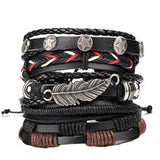 Men Leather Bracelet Wrap Cowhide Braided Layer Bracelet