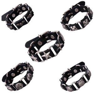 Punk Cowhide Male Chain Bracelets Vintage Silver Alloy Peach Heart Bangles