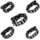 Punk Cowhide Male Chain Bracelets Vintage Silver Alloy Peach Heart Bangles