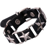 Punk Cowhide Male Chain Bracelets Vintage Silver Alloy Peach Heart Bangles