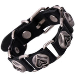 Punk Cowhide Male Chain Bracelets Vintage Silver Alloy Peach Heart Bangles