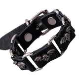 Punk Cowhide Male Chain Bracelets Vintage Silver Alloy Peach Heart Bangles