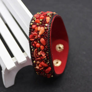 Stone Gravel Leather Bracelet with Rhinestones Inlay