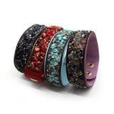 Stone Gravel Leather Bracelet with Rhinestones Inlay