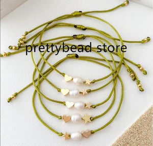 Vintage Freshwater Pearl Seed Beaded Heart Bracelet Boho Jewelry