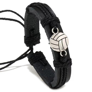 Punk Sports Balls Charms Leather Bracelet Adjustable Wrap Wristband