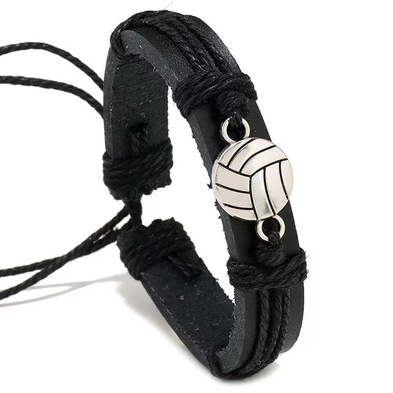 Punk Sports Balls Charms Leather Bracelet Adjustable Wrap Wristband