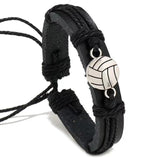 Punk Sports Balls Charms Leather Bracelet Adjustable Wrap Wristband