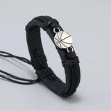 Punk Sports Balls Charms Leather Bracelet Adjustable Wrap Wristband