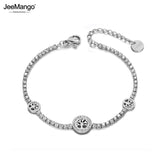 Rhinestone Love Tree Charm Bracelet Stainless Steel CZ Crystal Chain JB19136