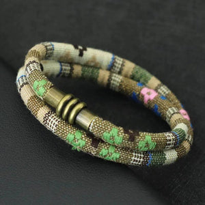 Boho Ethnic 6mm Fabric Rope Bracelet with Bronze Magnetic Buckle