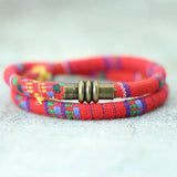 Boho Ethnic 6mm Fabric Rope Bracelet with Bronze Magnetic Buckle