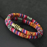 Boho Ethnic 6mm Fabric Rope Bracelet with Bronze Magnetic Buckle