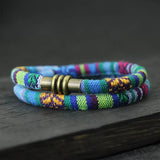 Boho Ethnic 6mm Fabric Rope Bracelet with Bronze Magnetic Buckle