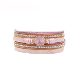 Multilayer Leather Bracelet Vintage Rhinestone Druzy Stone Black/white