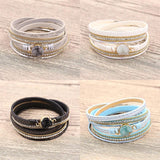 Multilayer Leather Bracelet Vintage Rhinestone Druzy Stone Black/white