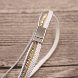Multilayer Leather Bracelet Vintage Rhinestone Druzy Stone Black/white