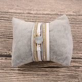 Multilayer Leather Bracelet Vintage Rhinestone Druzy Stone Black/white