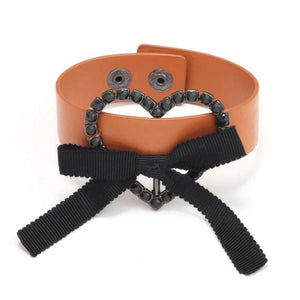 Leather Bracelet Women Crystal Heart Charm Wide Bracelet Female Jewelry