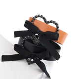 Leather Bracelet Women Crystal Heart Charm Wide Bracelet Female Jewelry
