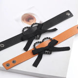 Leather Bracelet Women Crystal Heart Charm Wide Bracelet Female Jewelry