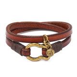 Multilayer Leather Bracelet with Alloy Horseshoe Buckle
