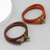 Multilayer Leather Bracelet with Alloy Horseshoe Buckle