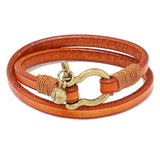 Multilayer Leather Bracelet with Alloy Horseshoe Buckle