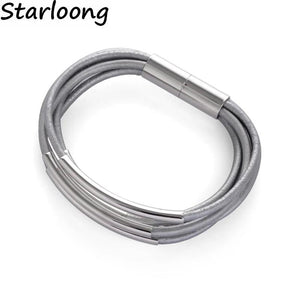 Alloy Multi-Layer Leather Cord Magnetic Clasp Bracelets