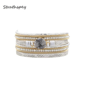 Multilayer Leather Bracelet With Magnetic Clasp For Women