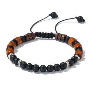 Wood Bracelet Braided Thread 6mm Volcanic Rock Tiger Eye Stone Gift