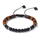 Wood Bracelet Braided Thread 6mm Volcanic Rock Tiger Eye Stone Gift