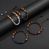 Wood Bracelet Braided Thread 6mm Volcanic Rock Tiger Eye Stone Gift