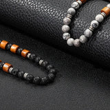 Wood Bracelet Braided Thread 6mm Volcanic Rock Tiger Eye Stone Gift