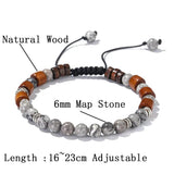 Wood Bracelet Braided Thread 6mm Volcanic Rock Tiger Eye Stone Gift