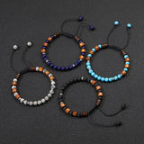 Wood Bracelet Braided Thread 6mm Volcanic Rock Tiger Eye Stone Gift