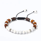 Wood Bracelet Braided Thread 6mm Volcanic Rock Tiger Eye Stone Gift