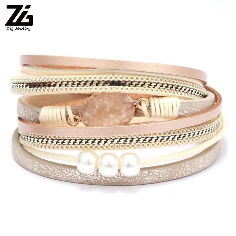 Charm Leather Bracelet Wrap Couple Bangle Female Jewelry