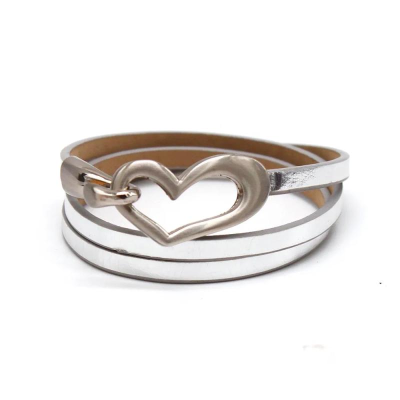 Vintage Leather Bracelet Heart Charm Wrap Bracelet