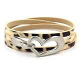 Vintage Leather Bracelet Heart Charm Wrap Bracelet