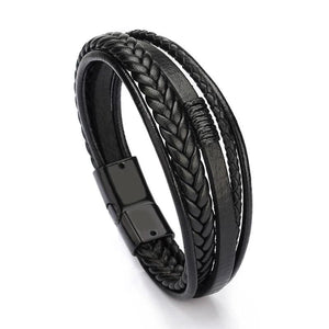PU Leather Bracelets Magnetic Buckle Braid Cord Bracelet Men
