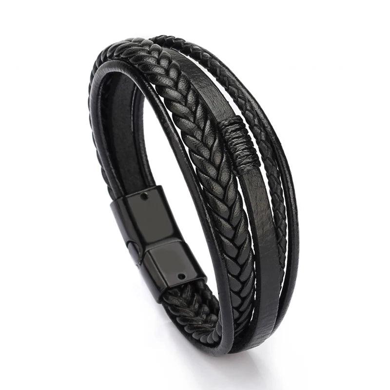 PU Leather Bracelets Magnetic Buckle Braid Cord Bracelet Men