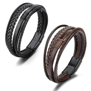 PU Leather Bracelets Magnetic Buckle Braid Cord Bracelet Men