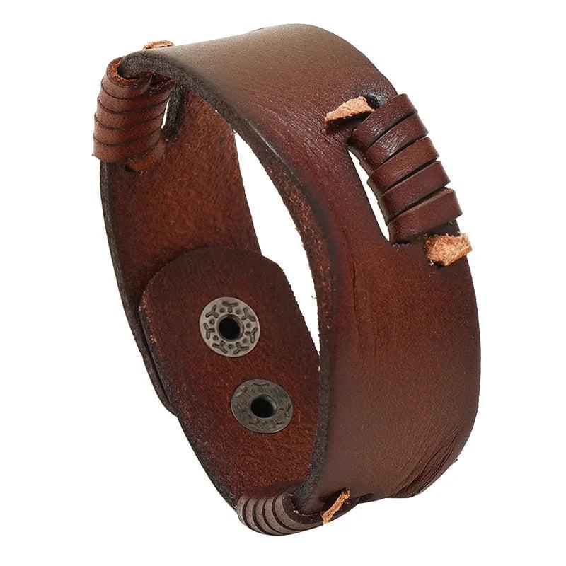 Three-Colors Cowhide Men's Bracelets Hip -Hop Rock Style Solid Wide Leather Bang